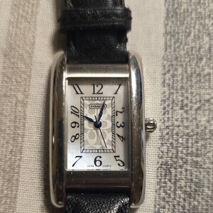 Coach Silver and Black Leather Watch
